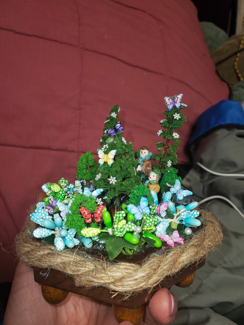 Handcrafted Miniature Fairy Garden with Butterflies and Moss